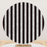 Lofaris Silver Black Stripe Theme Happy Birthday Round Backdrop